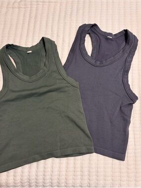 Ribbed Racerback Crop Tank Top - Olive Green & Slate Blue